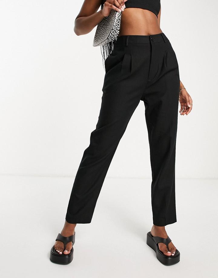Asos Design High Waisted Tapered Pants In Black Linen