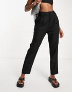 Asos Design High Waisted Tapered Pants In Black Linen