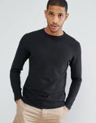 Selected Homme Long Sleeve T-shirt In Waffle Cotton - Black