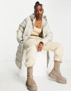 Jack Wolfskin Frozen Lake Long Puffer Coat In Light Gray