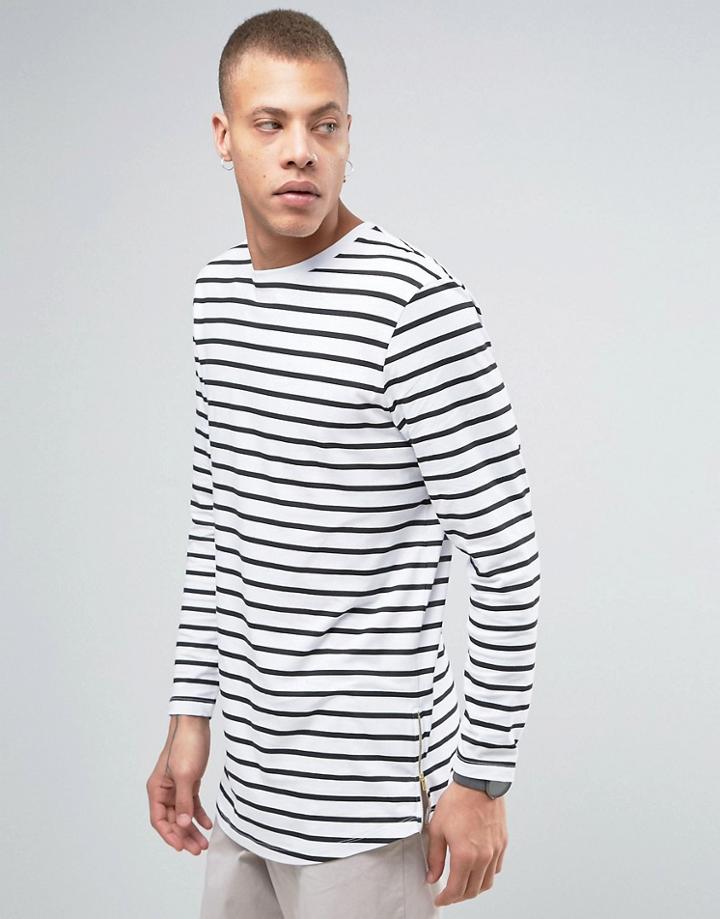 Asos Stripe Super Longline Long Sleeve T-shirt With Side Zips And Curv