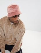 Asos Bucket Hat In Pink Velour With Tonal Youth Embroidery - Pink
