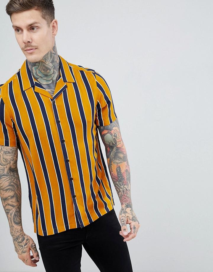 Asos Design Oversized Stripe Shirt - Yellow