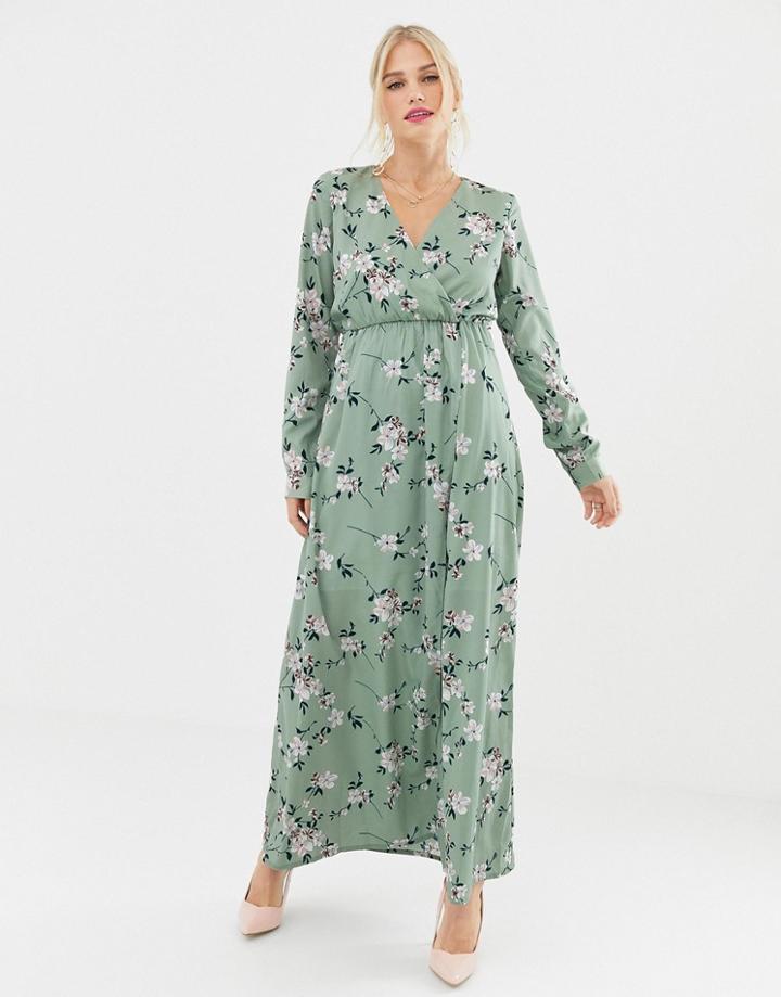 Uttam Boutique 3/4 Sleeve Floral Wrap Maxi Dress - Multi