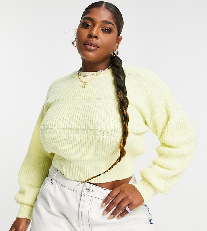 Collusion Plus Knitted Paneled Neck Sweater In Yellow