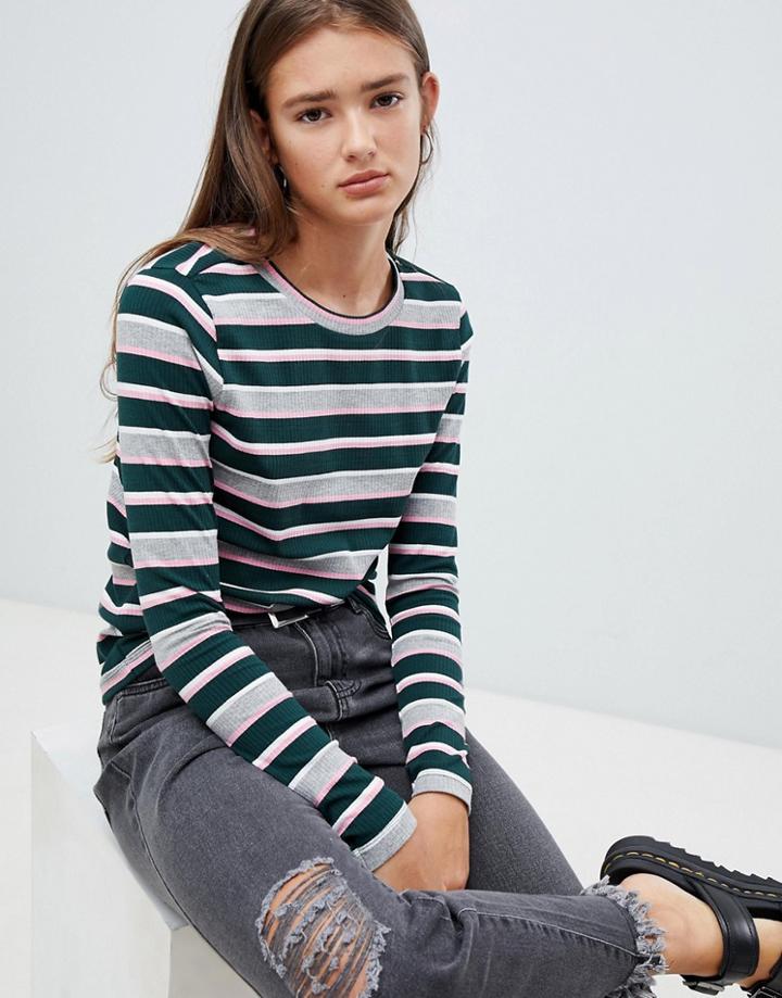 Noisy May Stripe Long Sleeve Top - Multi