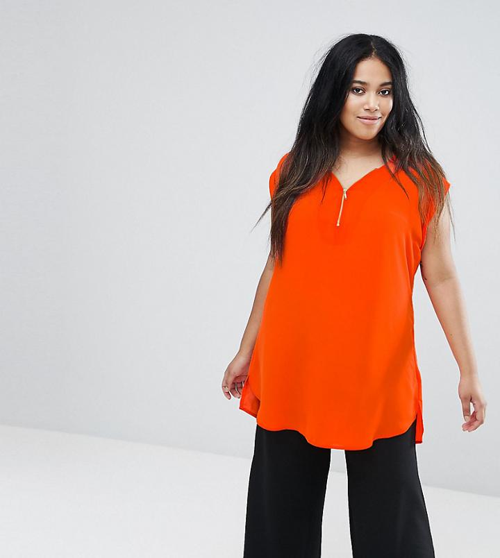 New Look Curve Zip Front Tunic - Orange