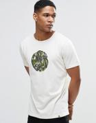 Pretty Green T-shirt Logo In Camo Print In White - Stone