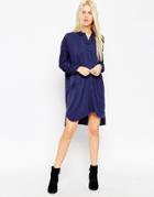 Asos Chuck On Shirt Dress - Navy