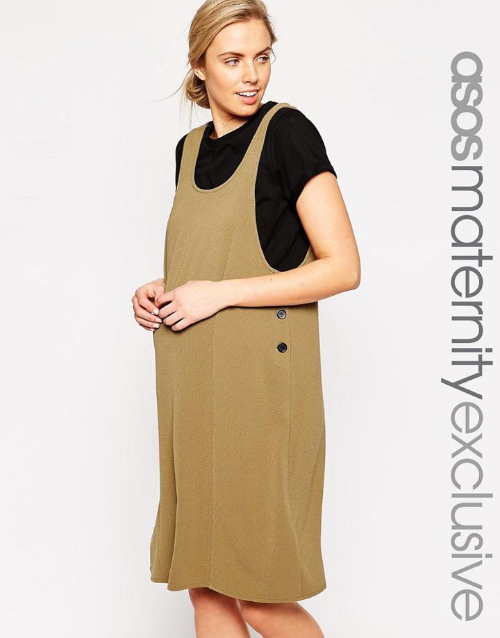 Asos Maternity Pinafore Midi Dress In Texture - Green