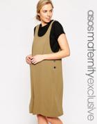 Asos Maternity Pinafore Midi Dress In Texture - Green