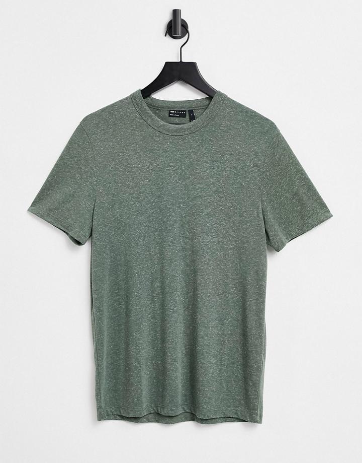 Asos Design T-shirt In Khaki Linen Mix-green