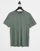 Asos Design T-shirt In Khaki Linen Mix-green