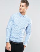 Asos Slim Shirt With Stretch In Blue Gingham Check - Blue