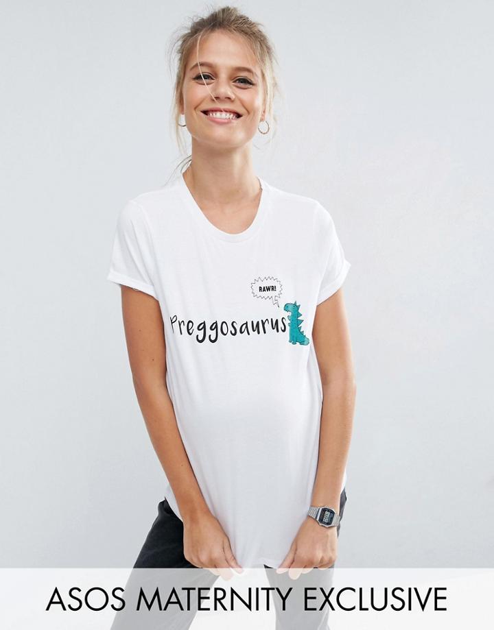 Asos Maternity Preggosaurus Slogan Tee - White