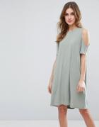 Warehouse Cold Shoulder T-shirt Dress - Green