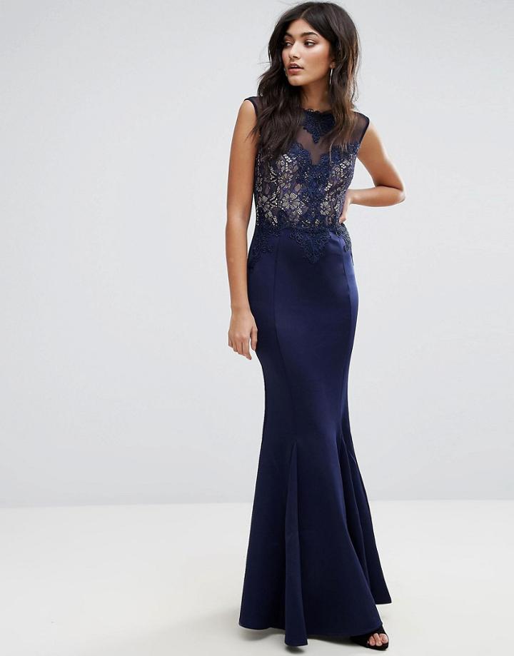 Lipsy Lace Trim Maxi Dress - Navy