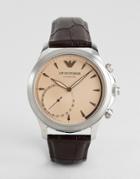 Emporio Armani Art3014 Leather Hybrid Smart Watch In Brown - Brown