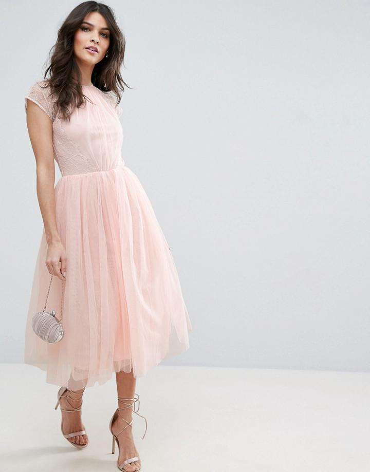 Asos Premium Lace Tulle Midi Prom Dress - Purple