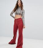 Sacred Hawk High Waisted Flared Pants In Cord - Red