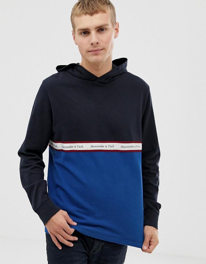 Abercrombie & Fitch Color Block Chest Logo Tape Sweatshirt In Navy/blue