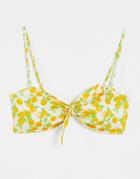 Monki Bow Recycled Bandeau Tie Bikini Top With Oranges Print-multi