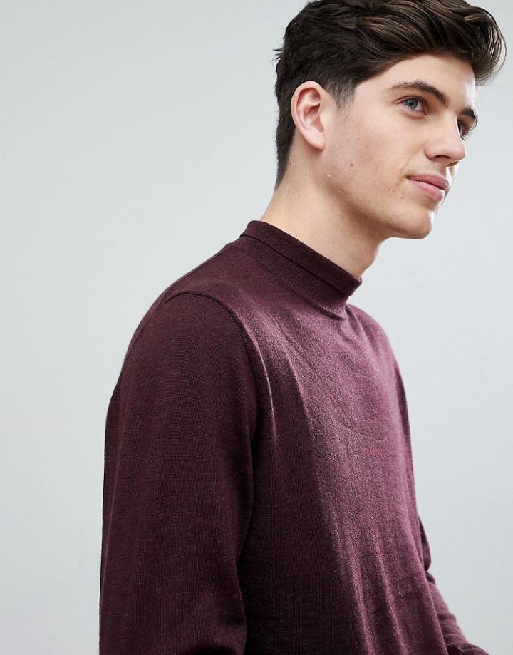 Mango Man Turtleneck Merino Sweater In Burgundy - Red