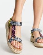 Glamorous Velcro Strap Flatform Espadrille Sandals In Multi