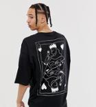 Asos Design Tall Organic Cotton Oversized T-shirt With Large Sketch Print - Black