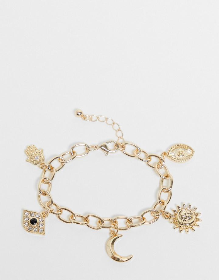 Asos Design Charm Bracelet With Celestial Charms In Gold Tone