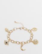 Asos Design Charm Bracelet With Celestial Charms In Gold Tone
