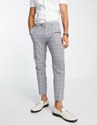 Gianni Feraud Skinny Fit Check Cropped Suit Trousers-navy