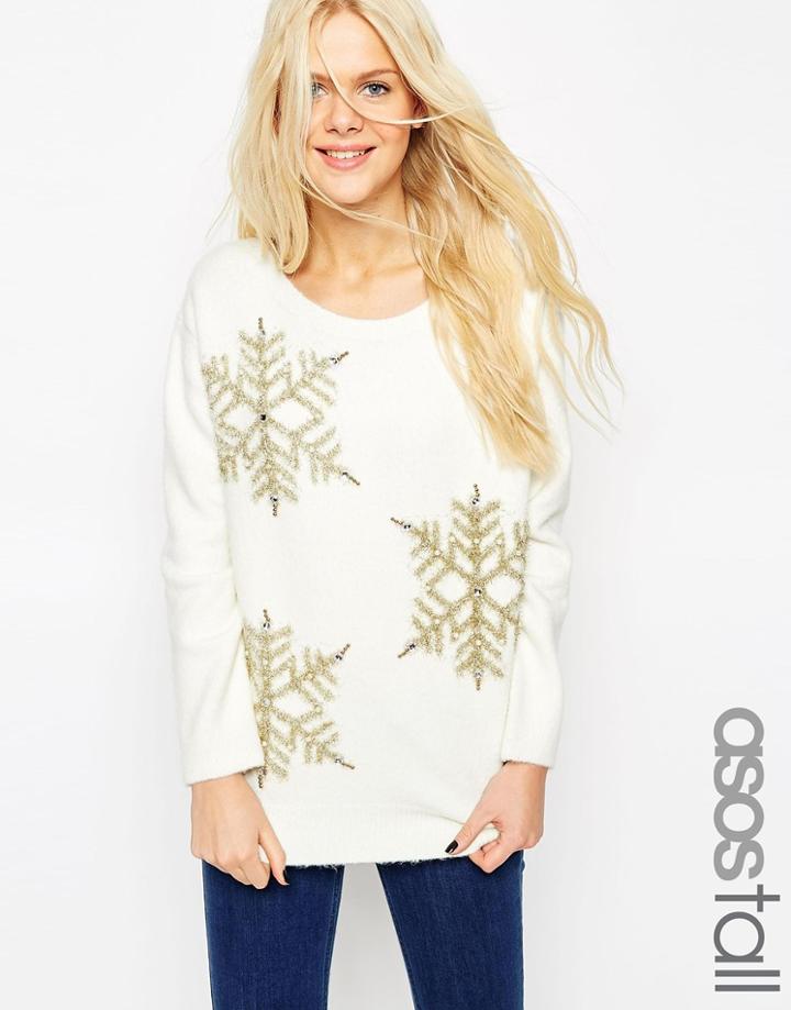 Asos Tall Holidays Sweater With Embellished Snowflake - Cream