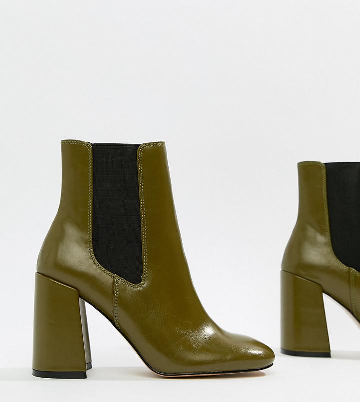 River Island Square Toe Heeled Boots In Green - Green