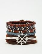 Asos Leather Bracelet Pack With Nautical Charm - Brown