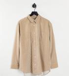 Selected Exclusive Unisex Cotton Oversized Shirt In Beige Stripe-multi