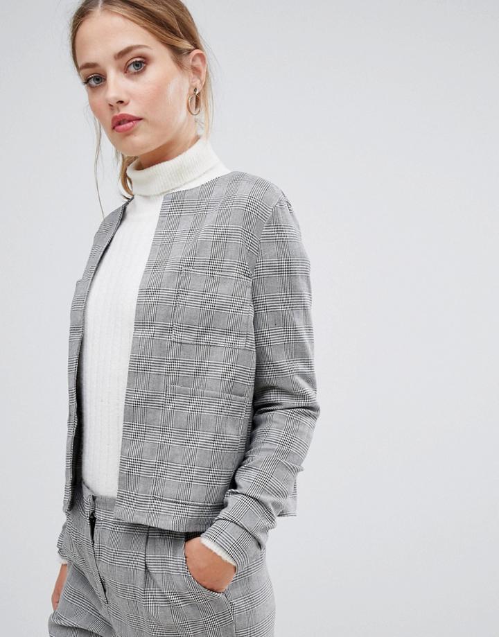 Y.a.s Jekky Check Collarless Blazer - Gray