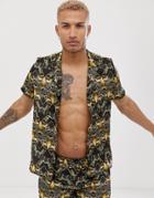 Hermano Two-piece Revere Collar Shirt With Panther Print-black