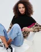 Asos Design Chevron Leopard Sweater - Multi