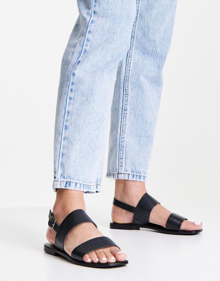 Vero Moda Strappy Leather Flat Sandals In Black