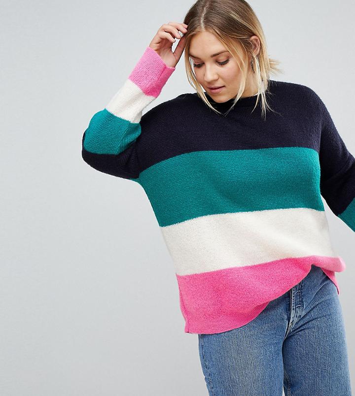 Asos Curve Chunky Sweater In Bright Block Stripe - Multi