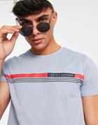 Tommy Hilfiger Chest Stripe Logo T-shirt In Light Blue