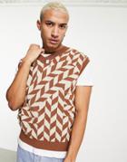 Asos Design Knit Geo Tank In Tan-brown