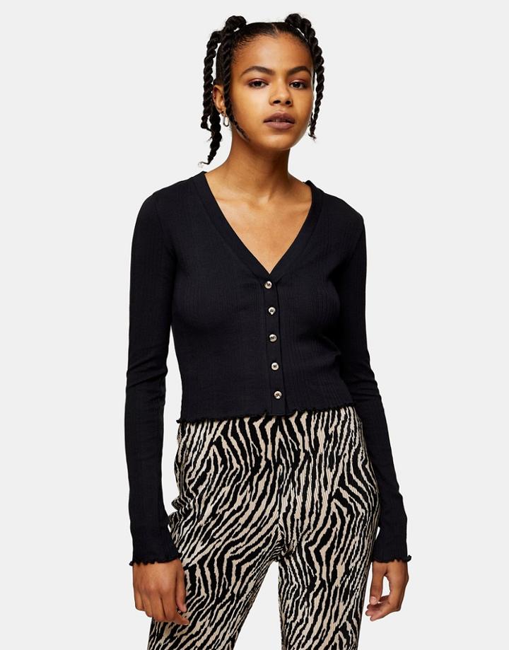 Topshop Button Rib Cardigan In Black