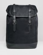 Asos Design Backpack In Black With Faux Leather Straps And Base - Black