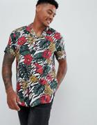 Asos Design Regular Fit Shirt In Floral & Zebra Print - Multi