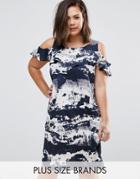Ax Paris Plus Dress With Cold Shoulder And Ruffle Detail In Tie Dye Pr
