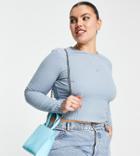 Asos Design Curve Lettuce Edge Crop T-shirt In Dusty Blue-green