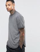 Asos Oversized T-shirt With Roll Sleeve In Oil Wash With Curved Hem In Gray - Grey As Departure