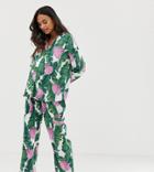 Asos Design Maternity Palm & Shell Pyjama Pants Set In 100% Modal-multi